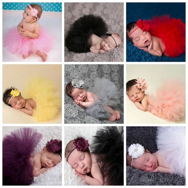 Neugeborene Tutu Röcke Mädchen Kleider Stirnband 2er Sets für Fotoshootings Baby Prinzessin Tutu Rock Foto Requisite Kostüm Outfits 18 Designs DW5812