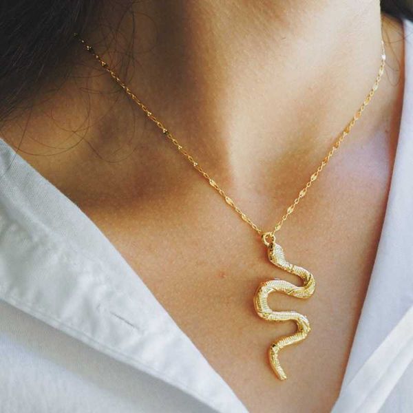 

gothic punk style reticulated python pendant necklace for women stainless steel gold color snake fashion jewelry gifts, Silver