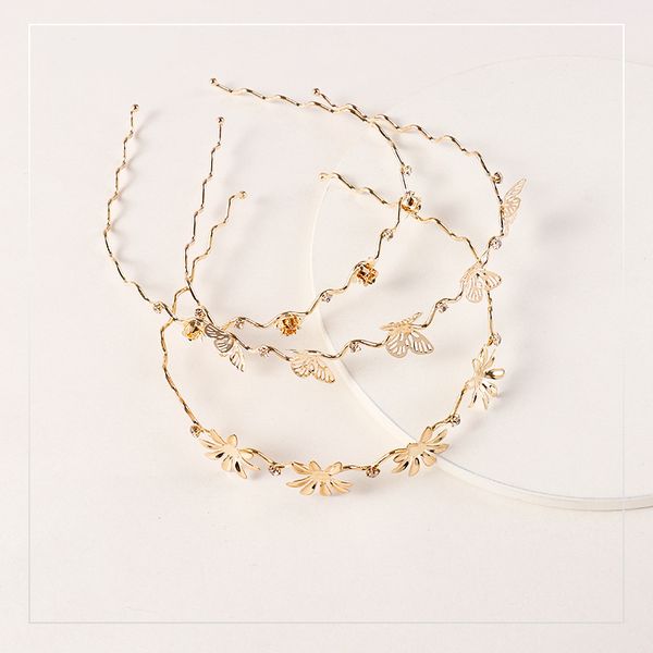 

shuangr fashion retro hair bands for women wedding metal gold flower butterfly hair headbands girls bride accessories, Golden;silver