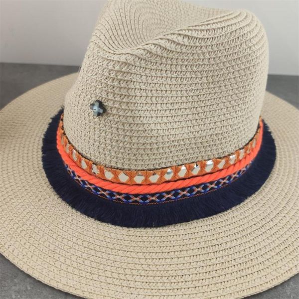 

panama hat summer sun hats for women beach straw hat for uv protection cap chapeau femme 2020, Blue;gray