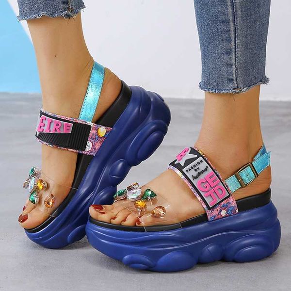 

34-41 big size for women 9cm/3.5 inch height wedge sandals thick bottom women's fashion shoes high heels, Black