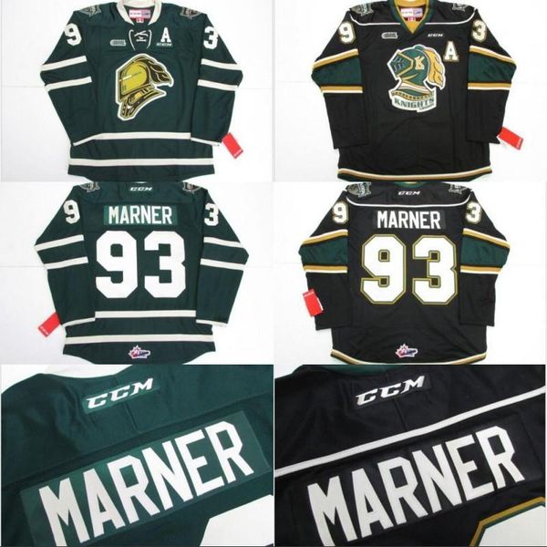 

#93 mitch marner jersey ohl london knights ccm premer 7185 mitch marner mens 100% stitched embroidery logos hockey jerseys green black, Black;red