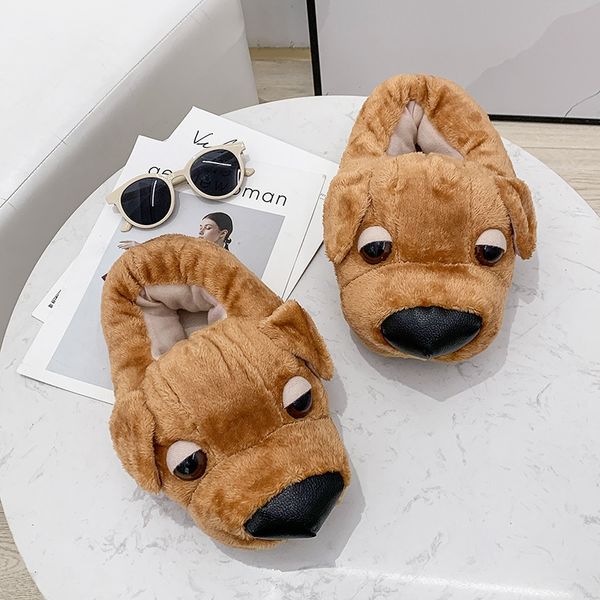 

women's plush animal cartoon slippers big nose dog fluffy slippers cotton-padded shoes girl's lovely home warm shoes, Black