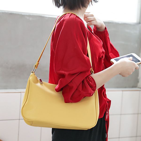 

european and american fashion western solid color armpit bag french bag handbag casual soft leather zipper shoulder
