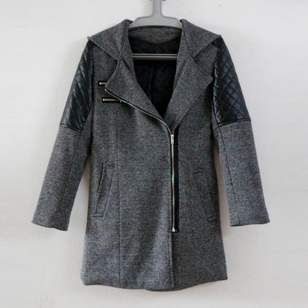 

women's wool & blends women warm slim jacket thick parka overcoat winter outwear hooded zipper coat, Black