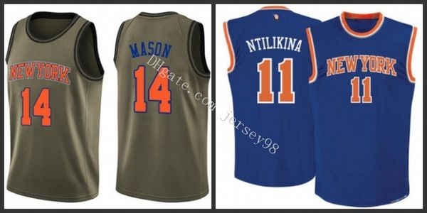 

new york knicks men #20 allan houston #11 frank ntilikina green salute to service nba swingman jersey, Black