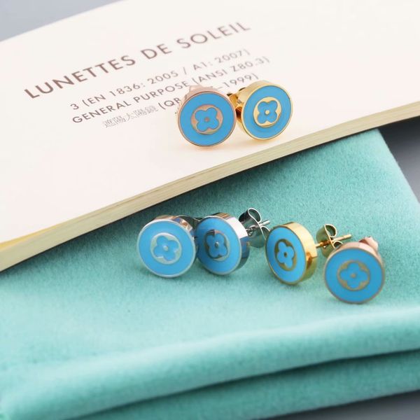 

luxury designer new arrival 4 enamel colors stainless steel 3d round gold head card stud earrings 18k gold stud earrings, Golden;silver