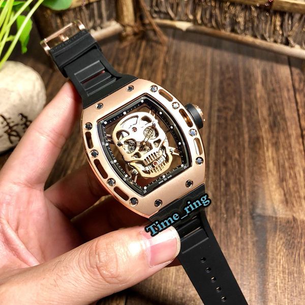 

high version rm052 skeleton dial rose gold steel case japan miyota automatic movement rm052 mens watch black rubber strap designer watches, Slivery;brown