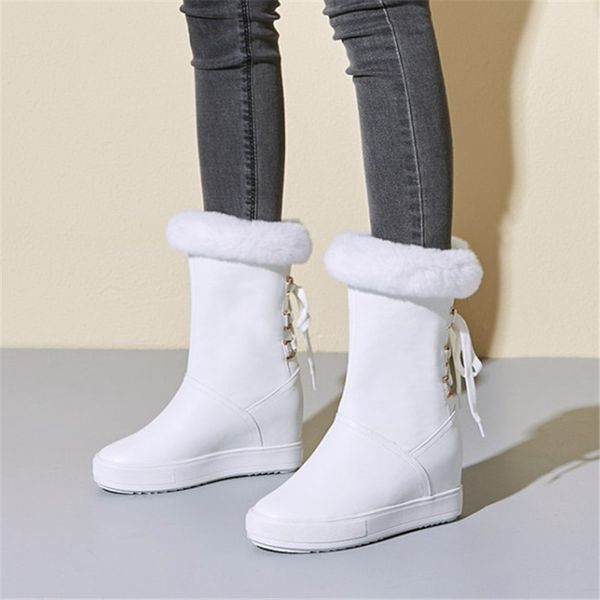 

pxelena fur women snow boots hidden high heels winter warm thick plush daily comfort shoes female white black