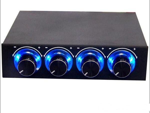 

four channel turn knob multi-fan cooling controller front panel -3.5 inch 4 pin connector port cpu hdd temp pc computer fan speed controller