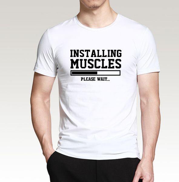 

installing muscles printed funny men t shirt summer new casual hipster 100% cotton tees hip hop style t-shirt