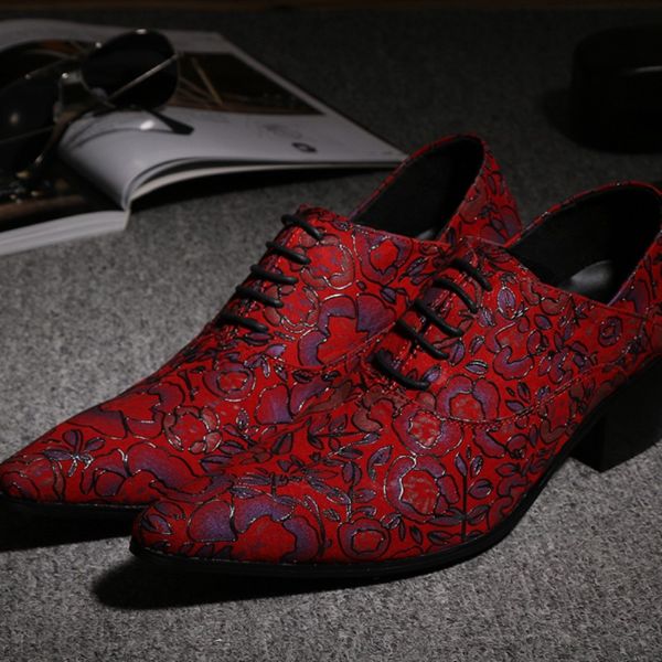 

christia bella designer red floral party men oxford shoes real leather brogue shoes increase height mid heel lace up men, Black