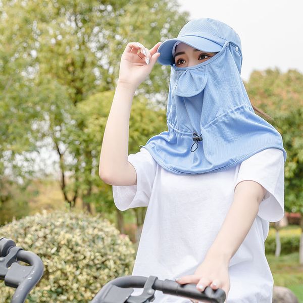 

wide brim hats summer 360 degree sun protection hatsclothing sleeve suit female mountaineering hat neck shawl women, Blue;gray