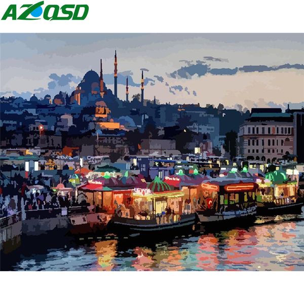

azqsd paint by numbers пейзаж diy unframe рисования на холсте украшение окрашивание numbers лодка подарок ручной работы