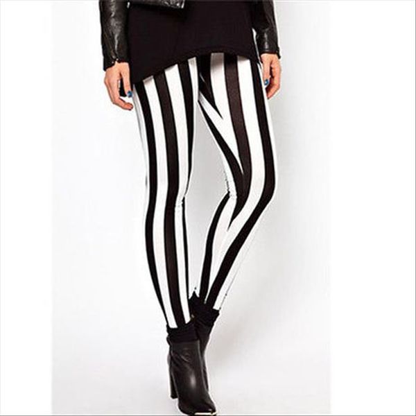 

womens black and white zebra print fashion fitness leggings vertical stripe pants for women trousers long new