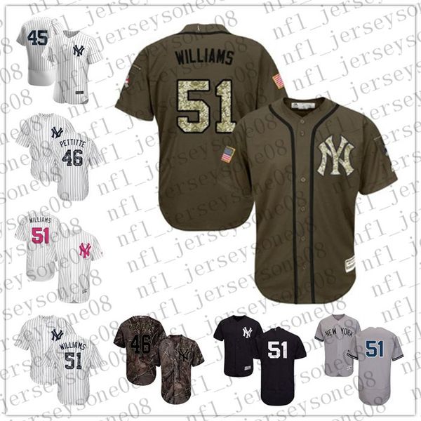 

custom mens womens youth york yankees 51 bernie williams 46 andy pettitte white blue authentic weekend 2020 home jersey, Black