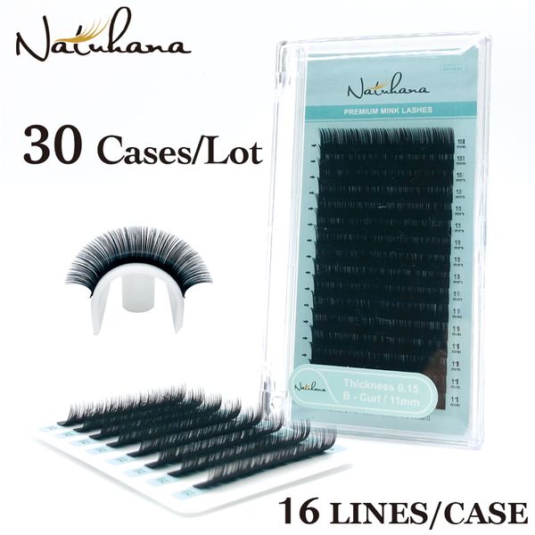 NATUHANA Großhandel 30 Fälle/Lot 16 Reihen Natürliche Nerz Einzelne Wimpern Verlängerung Individuelle Gefälschte Falsche Wimpern Verlängerung