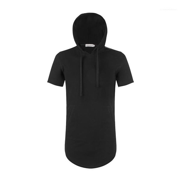 

loose big pocket hooded mens short sleeves hip-hop style male clothing fashion side zipper trim mens tshits, White;black