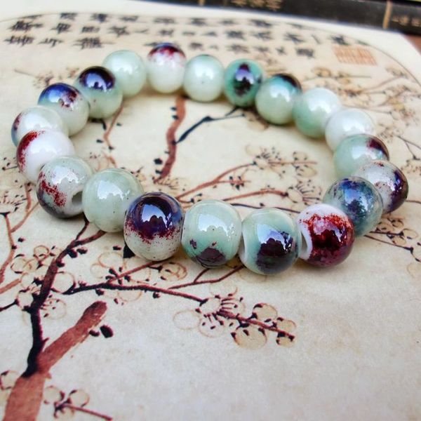 

national style handmade jewelry simple vintage kiln ceramic beaded bracelet accessories fashion student women's accessories, Red;blue