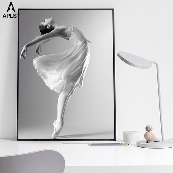 

black and white people portrait canvas poster ballet dancer prints girl wall art picture painting classroom living room decor
