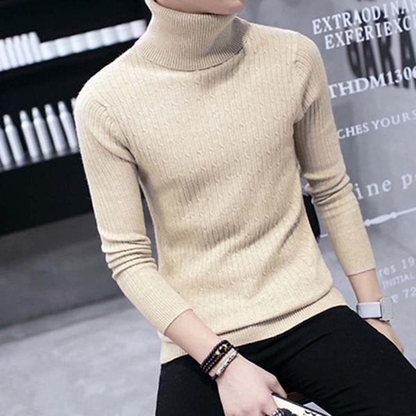 

casual men thicken warm turtleneck solid color long sleeve knitted sweater sliming cotton/ spandex men's sweater, White;black