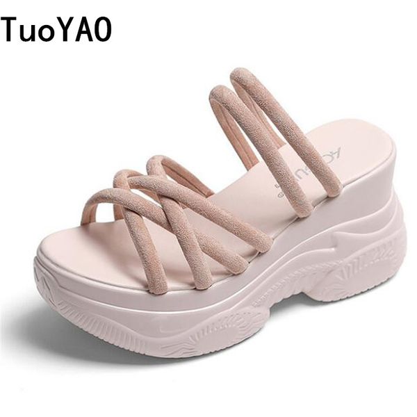 

women high heels platform summer flip flops slides women slip on pink black wedge sandals woman beach casual chunky slippers new