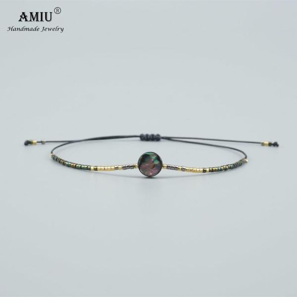 

amiu handmade natural abalone shell bead bracelets & bangles for women and men handmade knots rope miyuki seed bead bracelet, Black