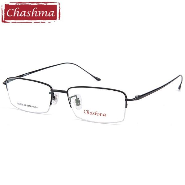 

chashma brand men quality eyeglasses male half frame semi rimmed eyewear myopia titanium glasses frames for prescription lens, Black