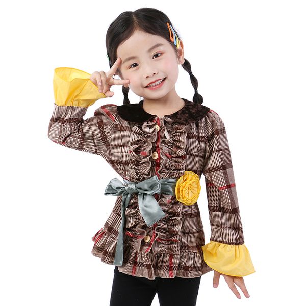 

kaiya angel 2020 spring autumn girls plaid coat baby kids flower outwear clothes toddler kids belt coats jacket wholeslae, Blue;gray