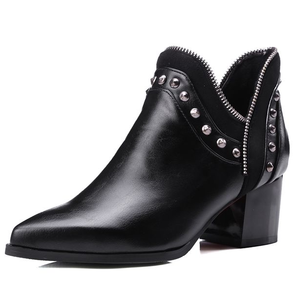 

womens fashion big size autumn winter boots party nightclub dress soft leather rivets shoes ladies high heels ankle botines, Black