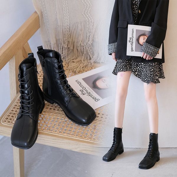 

2020 autumn new ladies boots fashion flat toe design mid-tube boots korean style all-match casual women's, Black