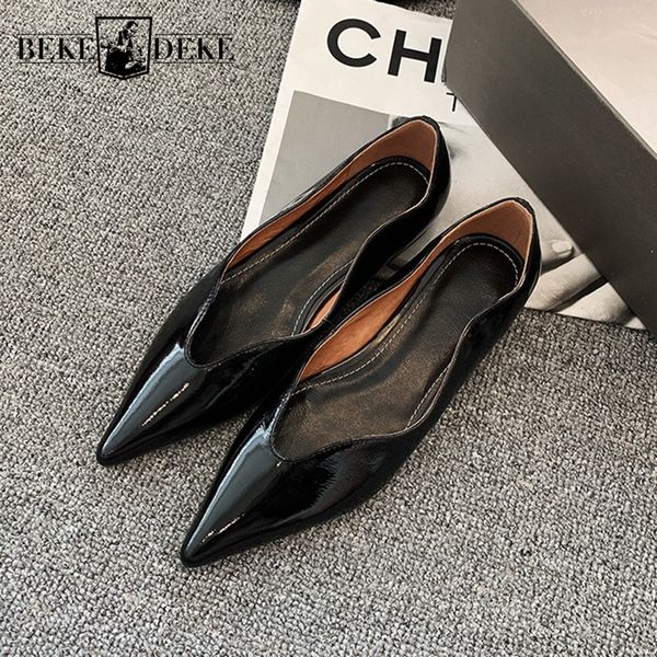 

2020 new fashion women flats slip on loafers pointed toe genuine leather shoes comfortable office ladies shoes, Black