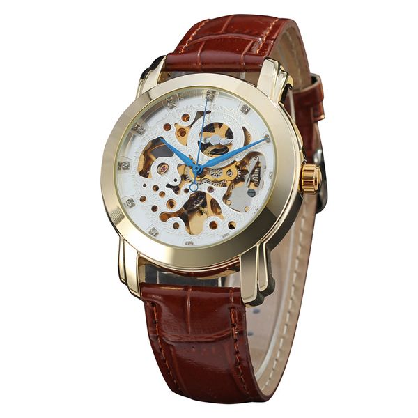 

50pcs/lot winner-d231 unique brand winner watch fashion fashion mechanical leather watch roman style skeleton men, Slivery;brown
