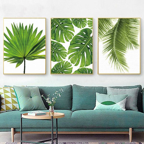 

tropical banana leaf canvas painting fresh palm leaves nordic green plant poster greenery wall picture room decoration