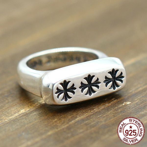 

100% s925 sterling silver ring personality fashion retro punk style cross glossy styling gift for lover 2019 new
