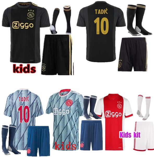 

2020 ajax fc kids kit soccer jersey 20 21 2021 third away black child promes van de beek cup league neres tadic ziyech afc jersey shirts