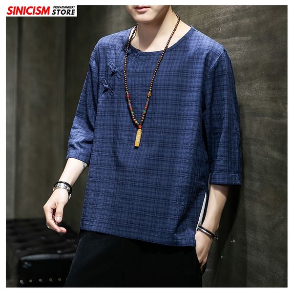 

mrgoldenbowl store 2020 men chinese style buckle 5xl t shirt men's spring vintage t-shirts male fashion plaid clothes oversize, White;black