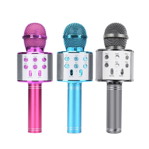 Bluetooth Kablosuz Mikrofon WS-858 El Karaoke Mic USB KTV Çalar Bluetooth Hoparlör Kayıt Müzik Mikrofonları WS858