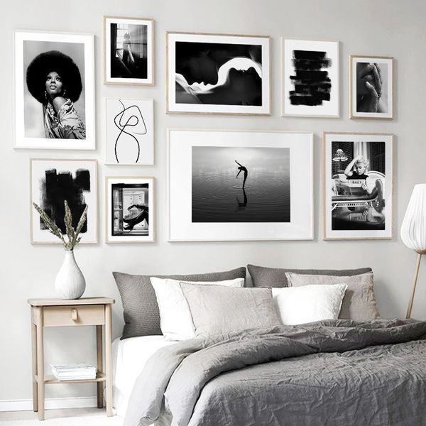

black white girl shadow p wall art canvas painting abstract posters and prints wall pictures for living room salon decor