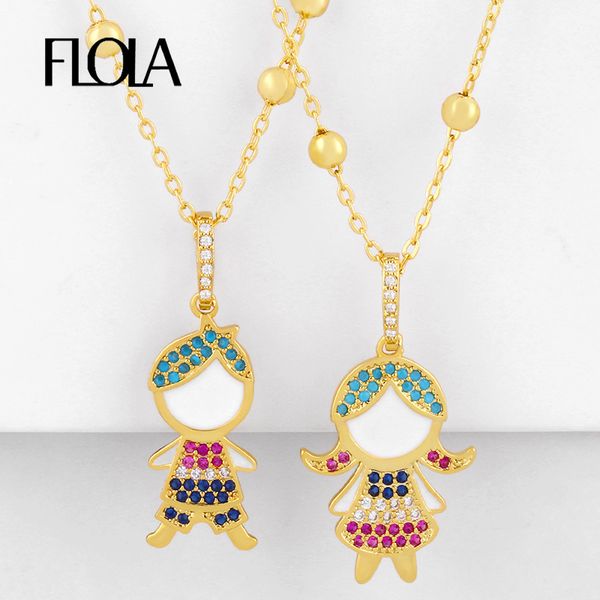 

flola rainbow boy girl kids necklace pendants for women gold crystal enamel necklaces cz cubic zirconia rainbow jewelry nkeq38, Silver