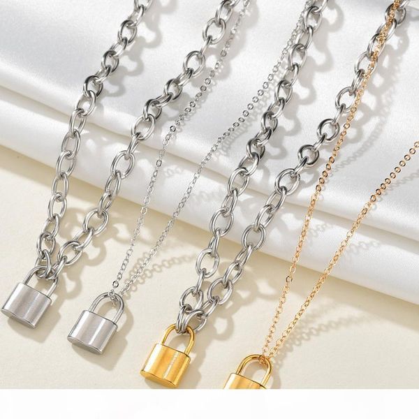 

new design stainless steel men's lock necklace gold color padlock pendant necklace fashion women's jewelry drop shipping, Silver