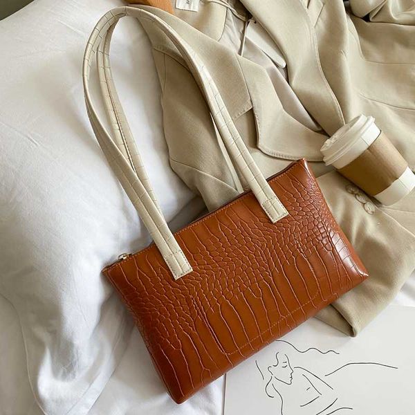 

vintage crocodile pattern women shoulder bags fashion pu leather ladies underarm bags casual female small tote purse handbags