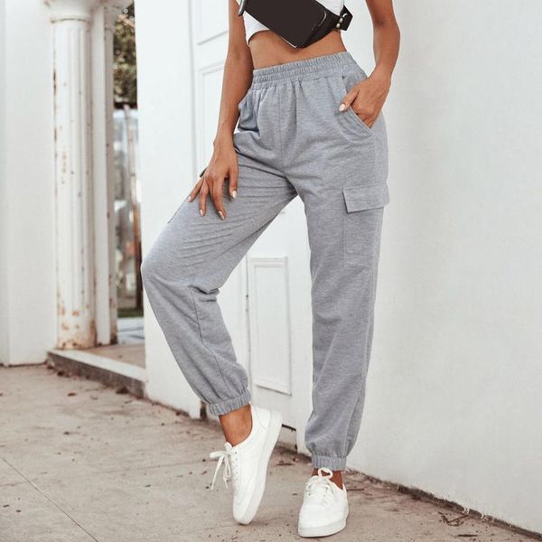 

women's pants & capris 2021 fashion women solid high waist trousers joggers cardo ankle length female knit, Black;white