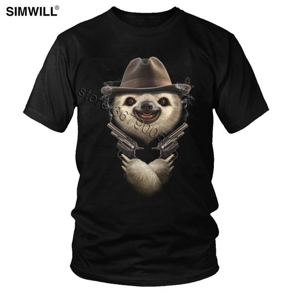 

brand new arrival t shirt for men soft cotton funny cowboy sloth tee short sleeves guns animal print t-shirt summer apparel