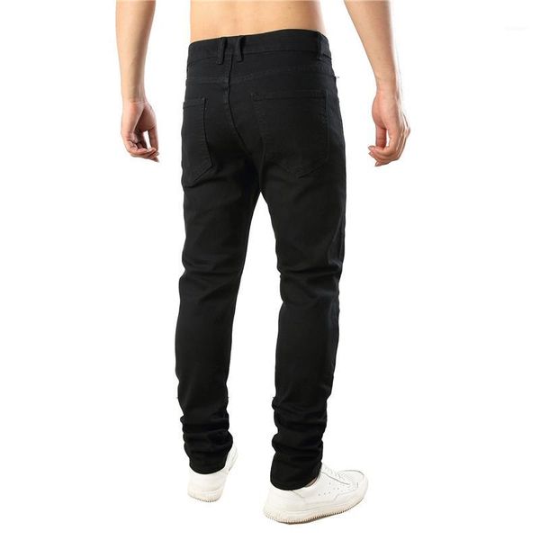 

casual zipper stretch pants solid with fashion holes mens pencil pants designer hip pop mens pantalon, Black