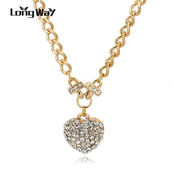 

longway love crystal heart necklace for women gold color chain female heart pendant necklace colar vintage bijoux sne160129, Silver