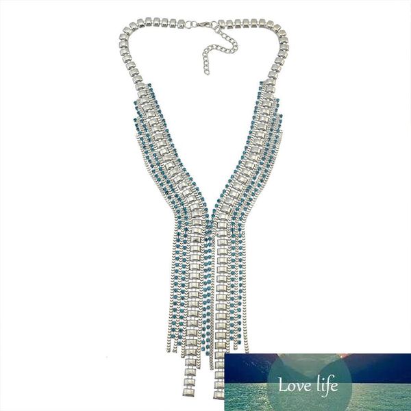 

fashion silver gold plated crystal tassel pendant chain drop long choker necklaces, Golden;silver