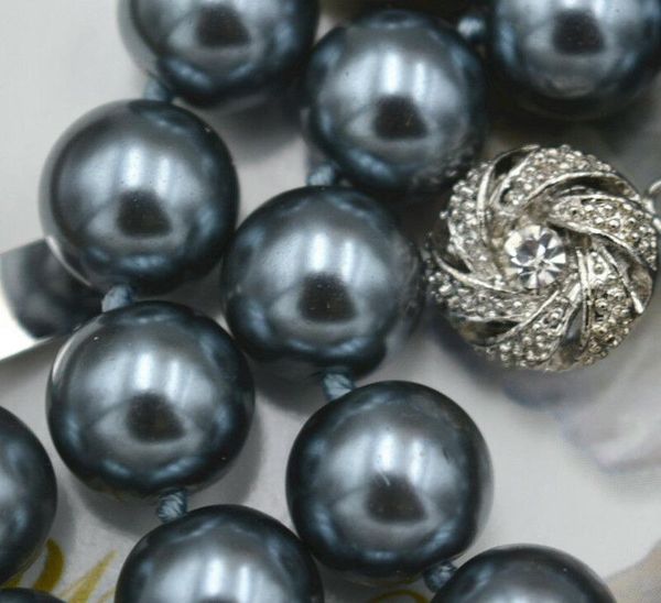 

crystal clasp 8mm south sea dark gray shell pearl necklace 18, Silver