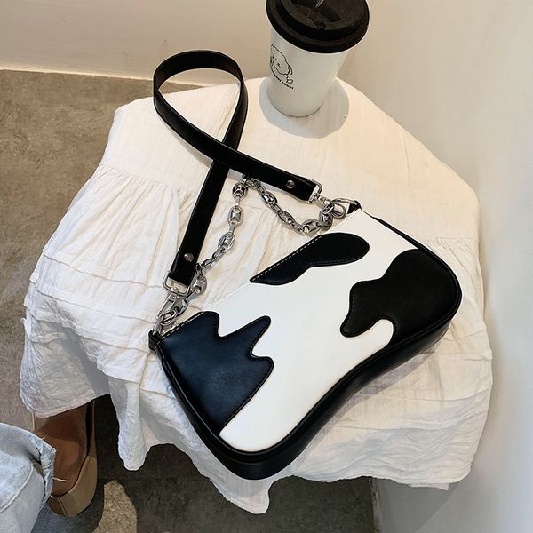 

contrast color square chain tote bag 2020 new high-quality pu leather women's handbag travel shoulder messenger bag armpit