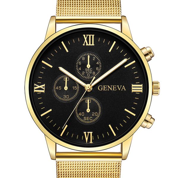 

2020 relogio masculino reloj hombre geneva luxury gold watches men sports watches stainless steel mesh band quartz wristwatches, Slivery;brown